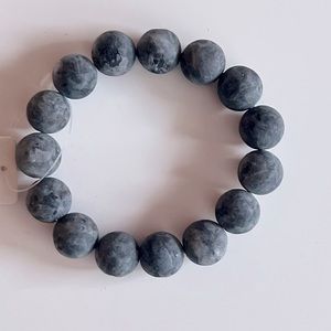 BOHO MARBLE Charcoal Grey Black Stone Ball Beaded Stretchy Stacking Bracelet NWT